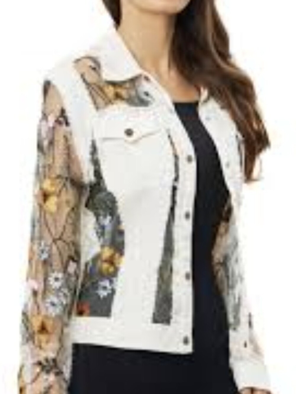Adore White Floral Embroidered Jean Jacket